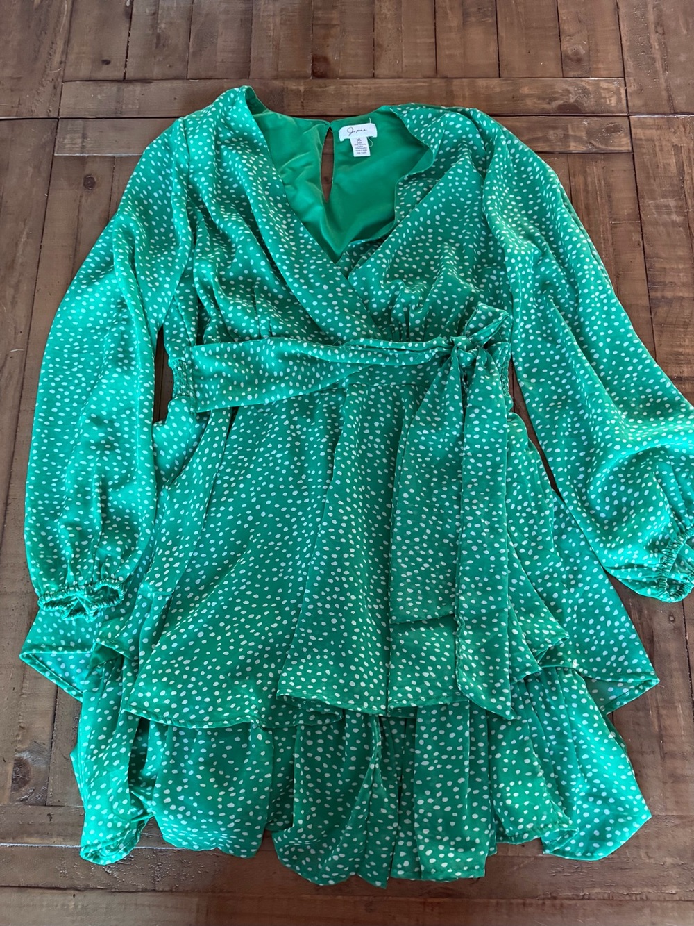 Japna Green Polka Dot Mini Wrap Dress